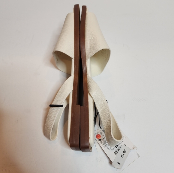 NWT Zara Flat White Leather Slider Sandals With Heel Strap Size EU 38 Stud Detai - Picture 14 of 16